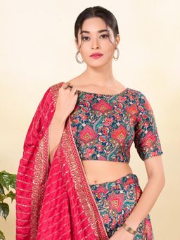 VAMAS - THE DESIGNER BLOUSES - Women Blue Boat Neck Padded Stitched Blouse