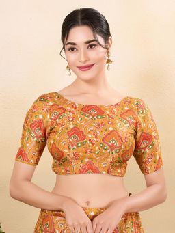 VAMAS - THE DESIGNER BLOUSES - Women Mustard Boat Neck Padded Stitched Blouse