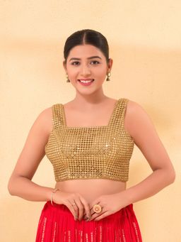 VAMAS - THE DESIGNER BLOUSES - Women Gold Square Neck Padded Stitched Blouse