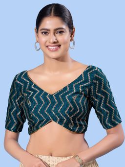 VAMAS - THE DESIGNER BLOUSES - Women Teal V-Neck Padded Stitched Blouse