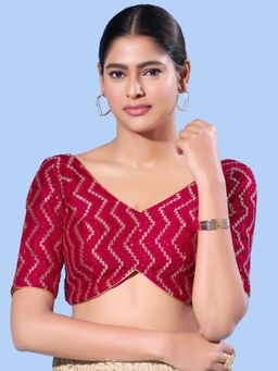 VAMAS - THE DESIGNER BLOUSES - Women Pink V-Neck Padded Stitched Blouse