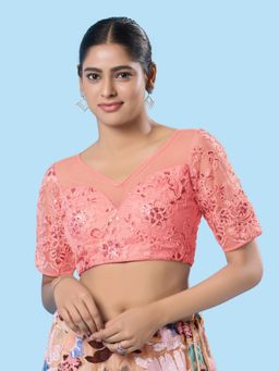 VAMAS - THE DESIGNER BLOUSES - Women Peach V-Neck Padded Stitched Blouse