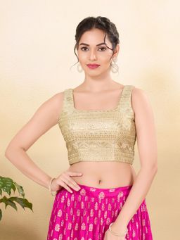 VAMAS - THE DESIGNER BLOUSES - Women Gold Square Neck Padded Stitched Blouse