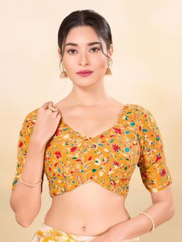VAMAS - THE DESIGNER BLOUSES - Women Mustard Sweetheart Neck Padded Stitched Blouse