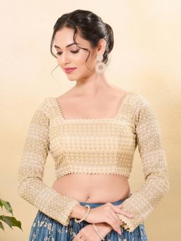 VAMAS - THE DESIGNER BLOUSES - Women Gold Square Neck Padded Stitched Blouse