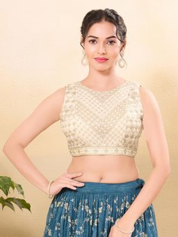 VAMAS - THE DESIGNER BLOUSES - Women Gold Boat Neck Padded Stitched Blouse