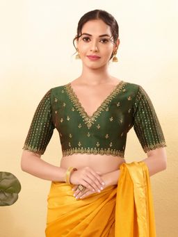 VAMAS - THE DESIGNER BLOUSES - Women Green V-Neck Padded Stitched Blouse