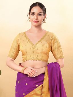 VAMAS - THE DESIGNER BLOUSES - Women Gold V-Neck Padded Stitched Blouse