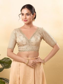 VAMAS - THE DESIGNER BLOUSES - Women Off White V-Neck Padded Stitched Blouse