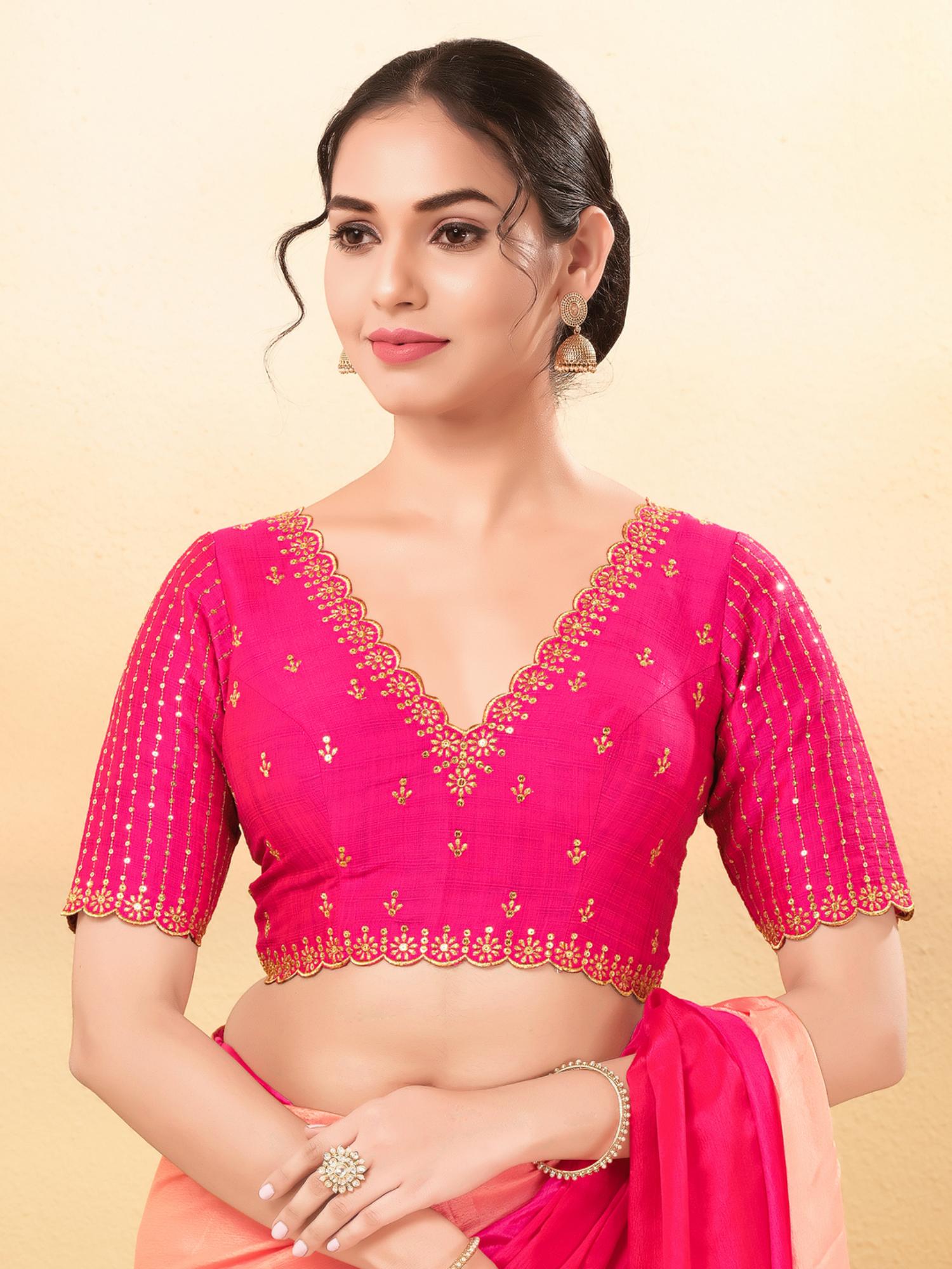 Women Magenta V-Neck Padded Stitched Blouse-picture-37