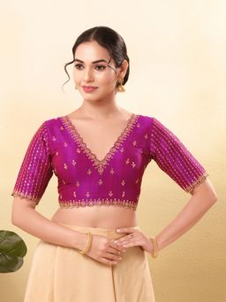 VAMAS - THE DESIGNER BLOUSES - Women Purple V-Neck Padded Stitched Blouse