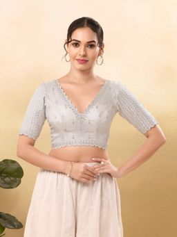 VAMAS - THE DESIGNER BLOUSES - Women Silver V-Neck Padded Stitched Blouse