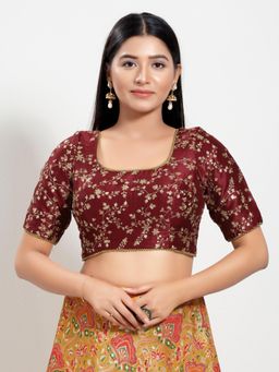 VAMAS - THE DESIGNER BLOUSES - Women Maroon Round Neck Padded Stitched Blouse