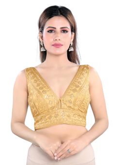 VAMAS - THE DESIGNER BLOUSES - Women Gold Plunging Neck Padded Stitched Blouse