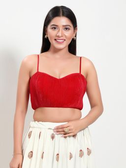 VAMAS - THE DESIGNER BLOUSES - Women Red Shoulder Strap Neck Padded Stitched Blouse