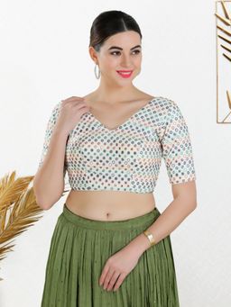 VAMAS - THE DESIGNER BLOUSES - Women Off White V-Neck Padded Stitched Blouse