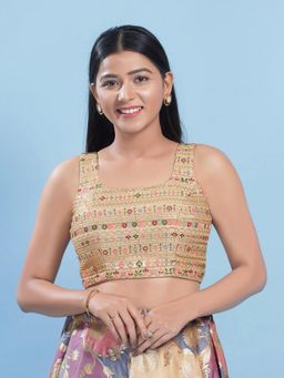 VAMAS - THE DESIGNER BLOUSES - Women Gold Square Neck Padded Stitched Blouse