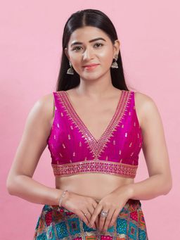 VAMAS - THE DESIGNER BLOUSES - Women Purple Plunging Neck Padded Stitched Blouse