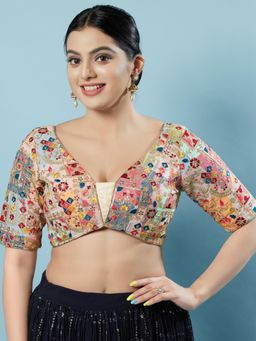 VAMAS - THE DESIGNER BLOUSES - Women Gold V-Neck Padded Stitched Blouse