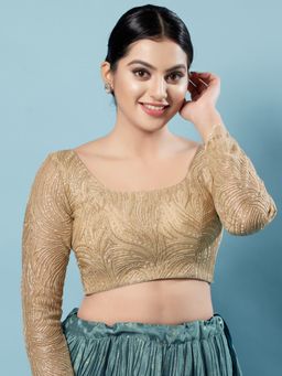 VAMAS - THE DESIGNER BLOUSES - Women Gold Round Neck Padded Stitched Blouse