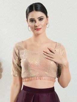 VAMAS - THE DESIGNER BLOUSES - Women Gold Sweetheart Neck Padded Stitched Blouse