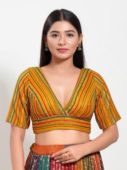 VAMAS - THE DESIGNER BLOUSES - Women Yellow Plunging Neck Padded Stitched Blouse