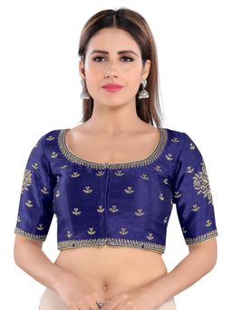 VAMAS - THE DESIGNER BLOUSES - Women Navy Blue Round Neck Padded Stitched Blouse