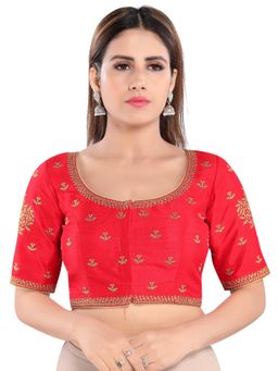 VAMAS - THE DESIGNER BLOUSES - Women Red Round Neck Padded Stitched Blouse