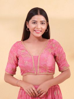 VAMAS - THE DESIGNER BLOUSES - Women Pink V-Neck Padded Stitched Blouse