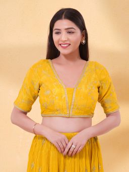 VAMAS - THE DESIGNER BLOUSES - Women Yellow V-Neck Padded Stitched Blouse