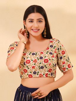 VAMAS - THE DESIGNER BLOUSES - Women Gold Round Neck Padded Stitched Blouse