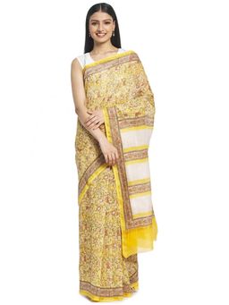 Fabindia - Cotton Silk Hand Block Print Sari (Yellow)