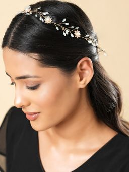 Yellow Chimes - Golden Hand Made Pearl Floral Hair Vine