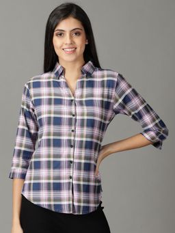 SHOWOFFFF - Womens Spread Collar Pink Checked Shirt