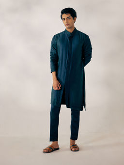 Jatin Malik - Peacock Blue Kurta (Set of 2)
