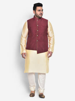 KISAH PLUS - Cotton Blend Maroon Kurta Jacket (Set of 3)
