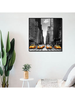 HomeTown - Simon City Taxi Glossy Mdf Print Painting, Black And Yellow 50X50Cm
