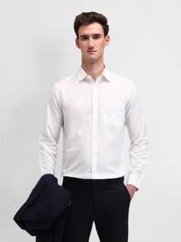 Arrow - Solid Plain White Full Sleeves Collar Neck Shirt