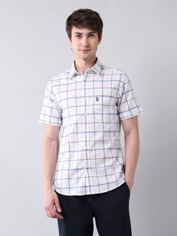 U.S. POLO ASSN. - Men's Grid Tattersall Checked Pure Cotton Shirt