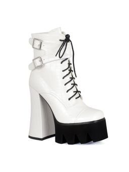 London Rag - White Trucker Block Heel Boot In White