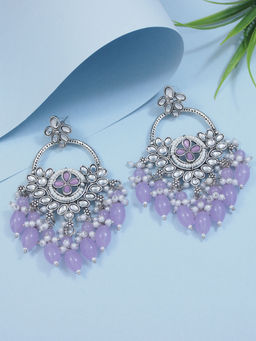 I Jewels - Traditional Kundan Pearl Dangle Earrings Purple