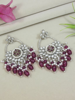 I Jewels - Traditional Handcrafted Kundan Pearl Dangle Earrings Wine