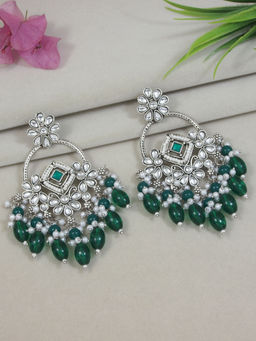 I Jewels - Traditional Handcrafted Kundan Pearl Dangle Earrings Green