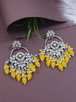 I Jewels - Traditional Handcrafted Kundan Pearl Dangle Earrings Yellow