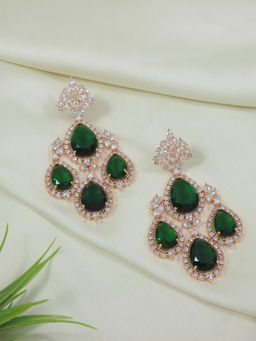 I Jewels - Ethnic Silver Ghungroo Earring Green