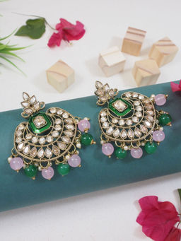 I Jewels - Traditional Kundan and Pearl Dangle Earrings Multi-Color