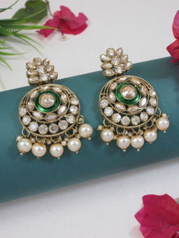 I Jewels - Traditional Kundan and Pearl Jhumka Dangle Earrings White
