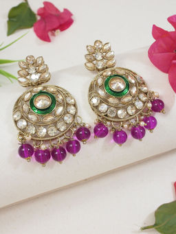 I Jewels - Traditional Kundan and Pearl Jhumka Dangle Earrings Wine