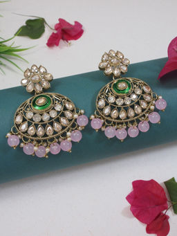 I Jewels - Traditional Kundan and Pearl Dangle Earrings Pink