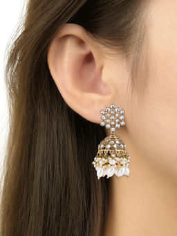 I Jewels - Traditional Handcrafted Kundan and Pearl Jhumka Earrings White